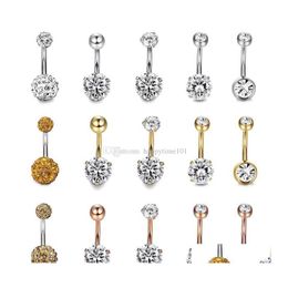 Navel Bell Button Rings 5Pcs Set Stainless Steel Belly Dangle Ring Bell Button Navel Rings Simple Rhinestone Body Piercing Fashion Dhrhz