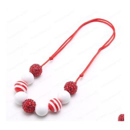 Pendant Necklaces Fashion Design Kids Red White Beads Necklace Girls Child Adjustable Rope Charming Chunky Beaded Drop Delivery Jewe Dhtry