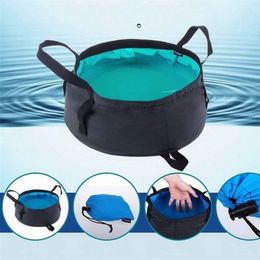 Buckets 8.5L Large Capacity Outdoor Hiking Camping Fishing Folding Nylon Bucket Portable Water Storage Pot Household Cleaning Tools 221202