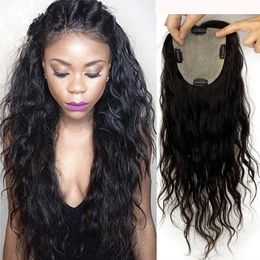 10"-18" Silk Base Human Hair Topper with 4 Clips In Hair Toupees Brazilian Loose Wavy Fine Hairpiece Toupee For Women 6x6"