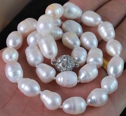 Natural 12-13mm Genuine White Cultured Pearl Necklace 18" AAA