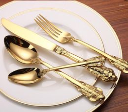 Dinnerware Sets High Quality Luxury Golden Set Gold Plated Stainless Steel Cutlery Wedding Dining Knife Fork Tablespoon