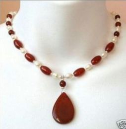 Stunning Rare 7-8mm white pearl red ruby pendant necklace 18"