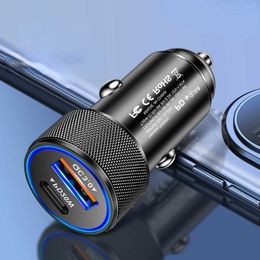 48W PD Car Phone Charger Quick Charge 3.0 USB Type C Fast Charging in Car USB-C Adapter For Mobile iPhone 13 12 11 Car Chargers