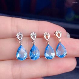 Stud Earrings Waterdrop Attractive Blue Topaz Girl Silver Birthday Party Gift Natural Gem 925 Sterling