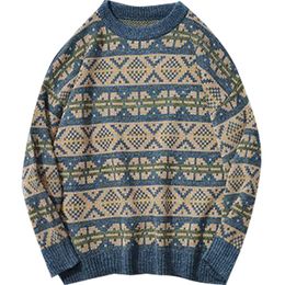 Men's Sweaters Winter Vintage Men Japanese Fashion Loose Knitted Pullovers Hip Hop Harajuku Geometric Patterns Streetwear 221202