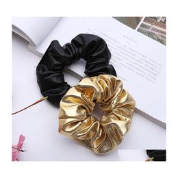 Hair Rubber Bands Arrival Women Faux Leather Elastic Hair Ties Girls Hairband Rope Ponytail Holder Scrunchie Gold Black Accessories Dhavp