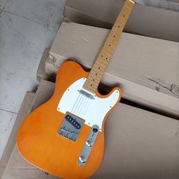 6 Strings Orange Electric Guitar with Maple Fretboard White Pickguard Chrome Hardware Customizable