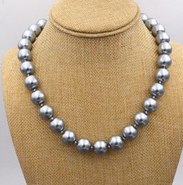 Huge 14mm Genuine Grey South Shell Pearl Beads Necklace 18'' AAA