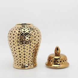Storage Bottles Modern Ceramic Hollow Out Ginger Jar Porcelain Home Decor Vase