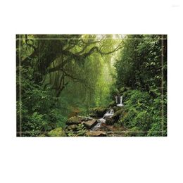 Carpets Nature Decor Waterfall And Stream Flowing In The Forest With Fog Bath Rugs Non-Slip Doormat Floor Entryways Front Door Mat