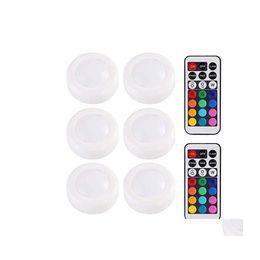 Night Lights Led Puck Light 6Pcs Rgb 12 Colors Wireless Under Cabinet With Remote Control Battery Powered Dimmable Touch Sensor Clos Dhtxf