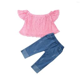 Clothing Sets Toddler Kids Baby Girls Summer Clothes Tops Lace Shirt Denim Pants Outfit Set