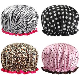 Waterproof Bath Shower Caps Fashion Pattern PEVA Double Layer Women Showers Hair Protect Shampoo Fume-proof Hat Reusable SN392