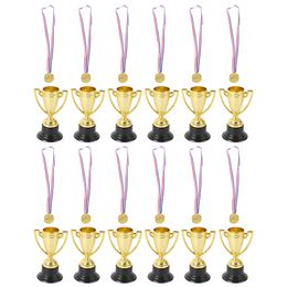 Decorative Objects Figurines 1sets Plastic Gold Cups Trophies Mini Gold Cups Trophy and Award Medals Prizes Small Medals Gift Awards Trophy Toys for Sport 221202