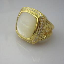 Gold Plated 17mm Champagne Citrine Rings for Girls Amethyst Mother-of-Pearl 925 Sterling Silver Women Ring Design Jewelry