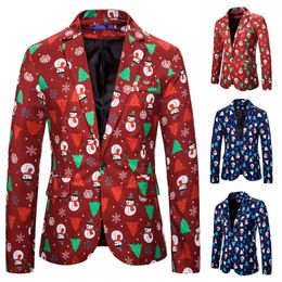 Men's Suits Blazers Male Blazer Christmas Snowman Printed for Men Spring Autumn Thin Costume Homme Stage Clothes Singers 221201