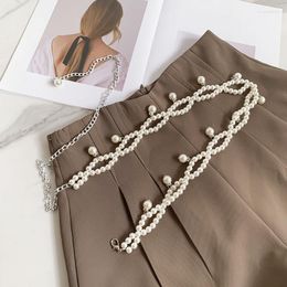 Belts White Pearl Thin Waistband Female Fashion Casual Luxury Designer Shirt Dress Decorative Waist Chain Goth Elegant Belt For Women