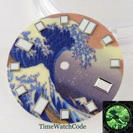 Watch Repair Kits Super Lume 28.5mm Kanagawa Dial For NH35/NH35A Automatic Movement Green Date Window Suitable 3.8 O'clock Crown