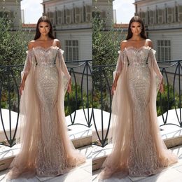 Modern Champagne Mermaid Prom Dresses Lace Sequins Party Dresses Strapless Custom Made Evening Dress