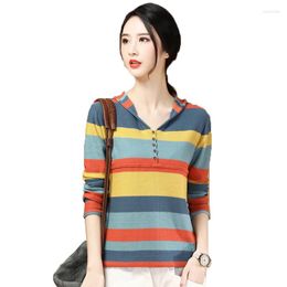 Women's Sweaters Women Knitted Sweater Pullover 2022 Spring Fashion Hooded Stripe Knitting Jumper Autumn Ladies Thin Coats Tops