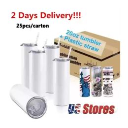 2 Days Delivery STRAIGHT mugs 20oz Sublimation Tumblers with Straw Stainless Steel Water Bottles Double Insulated Cups Mugs for Birthday US warehouse 1202