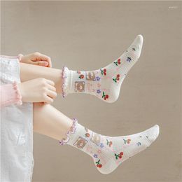 Women Socks Summer Cute Cartoon Animal Frilly Ruffle Japanese Fashion Kawaii Soft Cotton Thin Harajuku Long Tube Crew