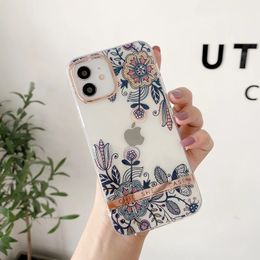 Luxury Flower Transparent Phone Cases For iPhone 14 11 12 13 Pro Max XS X XR Max 7 8 Plus SE Bumper Back Cover