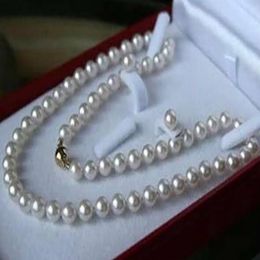 AAA 7-8mm Natural White Cultured Pearl Necklace 18" Earrings Set