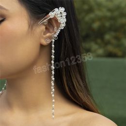 Long Tassel Clip on Earrings for Women Wed Bridal Trendy Ear Cuff Fake Piercing Jewellery Gift