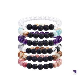 Beaded Fashion Crystal Wrist Mala Beads Bracelet Pink For Men Gifts Volcanic Lava Yoga Women Charms Handmade Stone Bracelets Drop De Dhju8