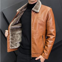 Men's Leather Faux Korean Latest Fleece Fur Jacket Men Winter Fashion Laple Zipper Straight Hem Formal Casual Coats Bomber 221202