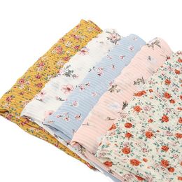 Print Floral Chiffon Hijabs Shawls Pleated Chiffon Scarf Muslim Headscarf Head Wraps Islamic Turban Headband Foulard Bandana