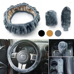 Steering Wheel Covers 3 Pcs/Set Car Interior Accessories Autumn Winter Universal Plush Gear Cover Hand Brake