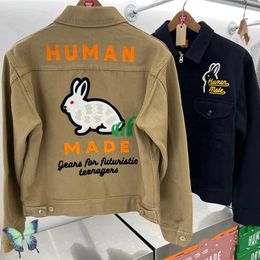 2024 Mens Jackets New Cartoon Rabbit Embroidery Human Made Jackets Oversize Couple Zip Jacket Coats 822585