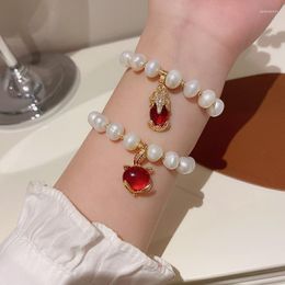 Link Bracelets Natural Freshwater Pearl Charm Bracelet Fashion Frog Beaded Strand Diamond For Women Jewelry Wedding Bridal Gift