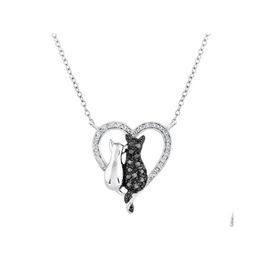 Pendant Necklaces Fashion Jewellery Cats Heart Pendant Necklace Rhinstone Lovers Drop Delivery Necklaces Pendants Dhk1S