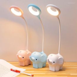 Table Lamps Cute Elephant Led Desk Lamp Dormitory Touch Type 3 Color Temperature Adjustable Multi-Function Eye Protection Learning