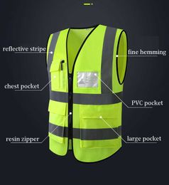 Yellow Vest Reflective Waistcoat Safety Vests Reflective Multi Pockets Fluorescent-Yellow Print