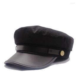 Berets Unisex Fashion Leather Military Hats Autumn Winter Black Sailor Caps For Women Men Sboy Hat Casequette Beret Travel