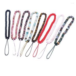 Strand Natural Gemstone Beaded Phone Charm Cell Lanyard Wrist Strap Chain Anti Lost For Women And Girls