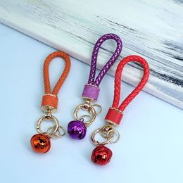 Unisex PU Leather Woven Rope Keychain With Bell Men Women Car Key Holder DIY Handbag Key Chain Ring Trinket Keyring Accessories