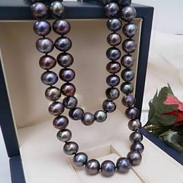Rare Natural 8-9mm Black Freshwater Cultured Pearl Necklace 18''