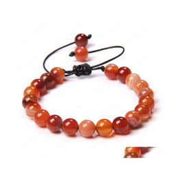 Beaded Natural Braided Bracelets Orange Red Malachite Banded Agates Stone Beads Male Female Adjustable Rope Length Woven Bracelet Wo Dhtky