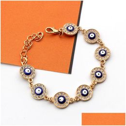 Charm Bracelets Fashion Jewellery Evil Eye Bracelets Glass Beads Rhinestone Blue Chain Drop Delivery Dhdh5