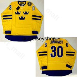 Hockey Jersey Sweden Henrik Lundqvist 30 Team College Vintage 2016 World Cup Breathable For Sport Fans Colour Yellow