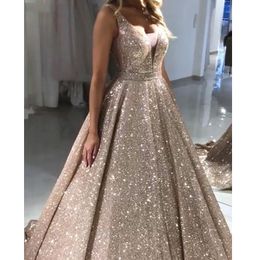 Glittering Sequin Evening Dresses New Backless Formal Party Gowns V-neck Ball Gown Red Prom Dress