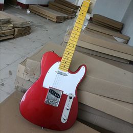 6 Strings Metal Red Electric Guitar with Yellow Maple Fretboard White Pickguard Customizable
