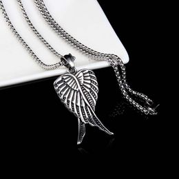 Retro Angel Wing Necklace Stainless Steel Pendant Necklaces Chain for Women Men Street Hip Hop Fashion Fine Jewelry