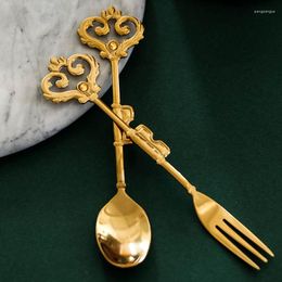 Dinnerware Sets European Crown Coffee Scoops Dessert Forks Gold Vintange Cutlery Afternoon Tea Fruit Fork Tableware Christmas Gift 4pcs